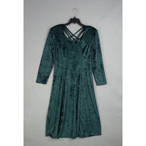 Brett Alixander Dress Womens 14 Green Velvet Scoop Neck Maxi Fit Flare Party